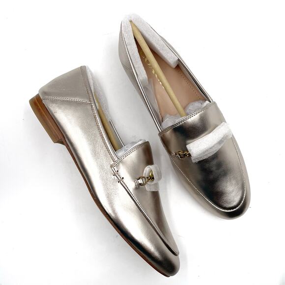 Coach Hanna Metallic Loafer Champagne Gold Leather Chain Slip On Flat Sz 8.5 - Picture 2 of 10